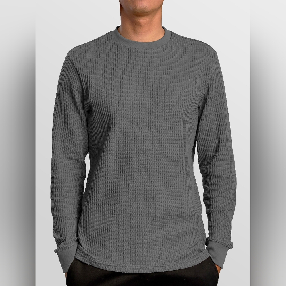 Fruit of the Loom Gray Waffle Knit Long Sleeve Shirt 0110